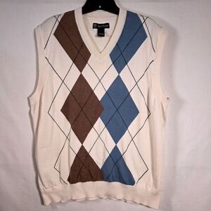 Pro Tour Mens Argyle Sweater Vest 100% Cotton Large Country Club Golf Academia